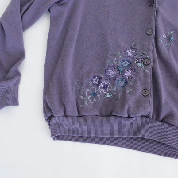 Vintage 90s Alfred Dunner Purple Embroidered Floral Collared Sweater M - Picture 6 of 10